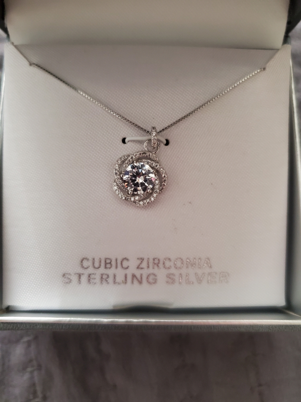 Sterling Silver Cubic Zirconia Halo Pendant Necklace - White/Silver